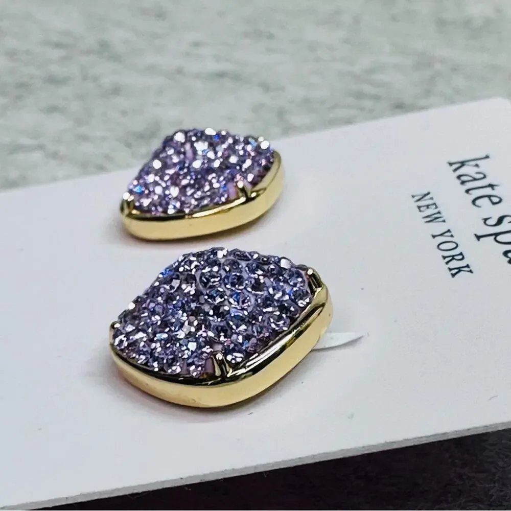 Kate Spade -Clay Pavé Square Stud Earrings, EUC, Violet and Gold - Picture 2 of 9